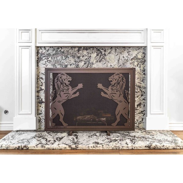 The Outdoor Plus 40 X 30 Twin Lions Fireplace Screen - Powder Coated Steel OPT-FPS4030DC - main